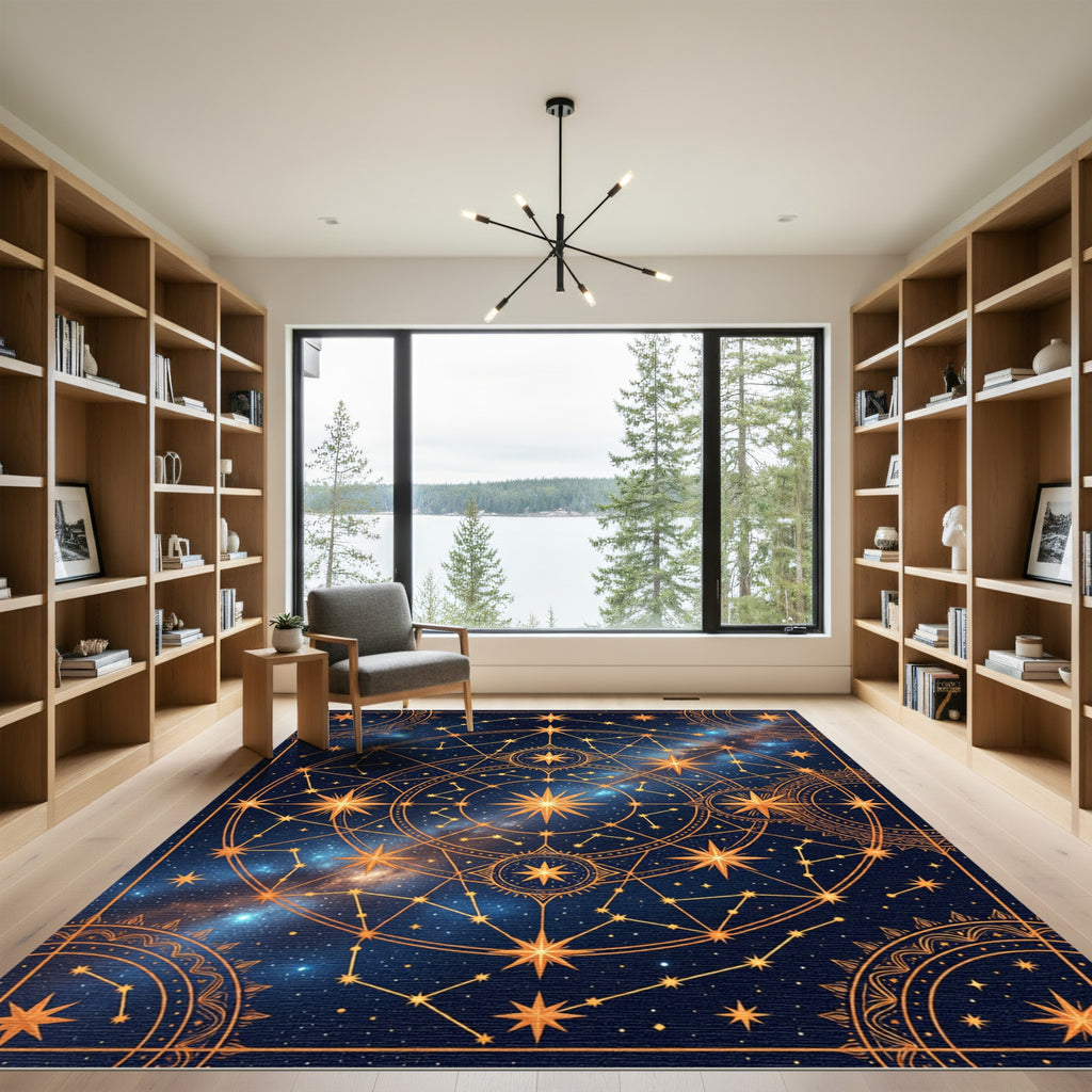 Golden Star Constellation Cosmic Galaxy Rug