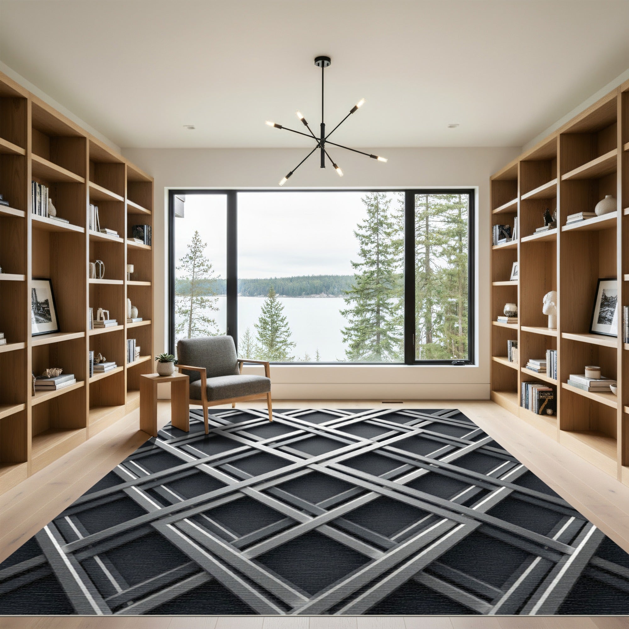 Silver Geo Lattice Diamond Rug