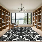 Elegant Black and White Baroque Damask Rug