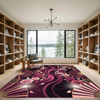 Art Deco Rose Floral Ribbon Wave Rug