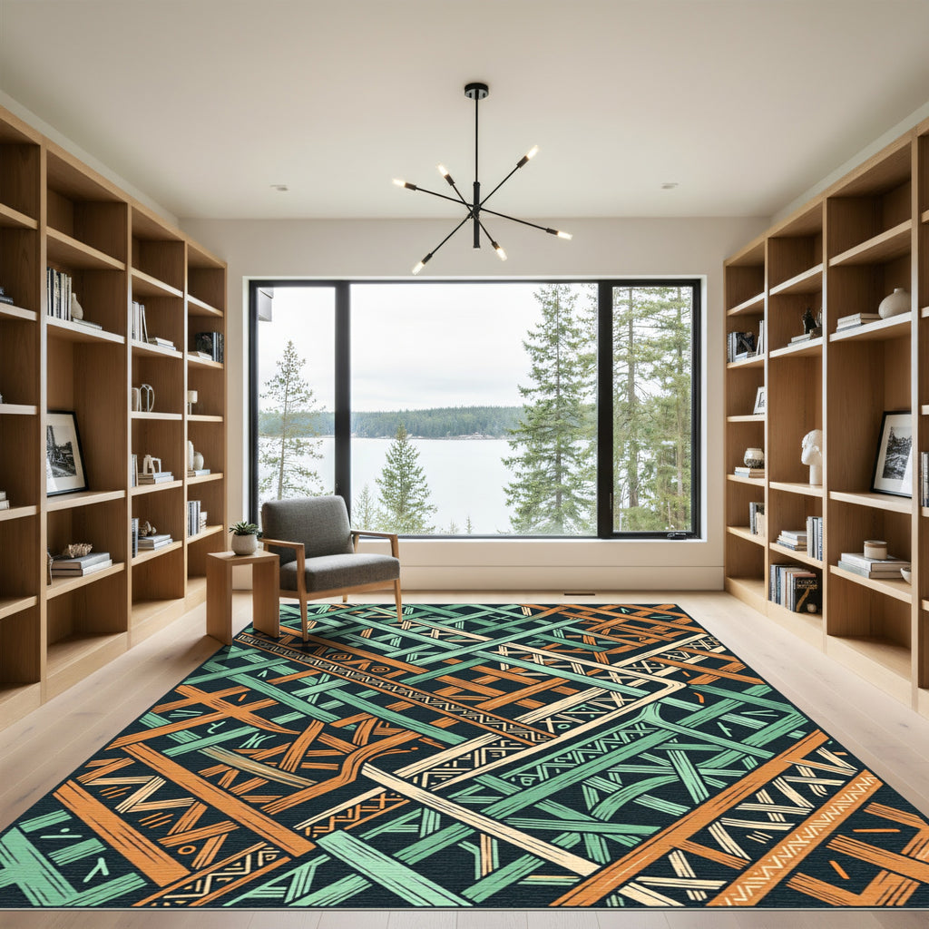 Orange Mint Interwoven Geometric Layers Rug