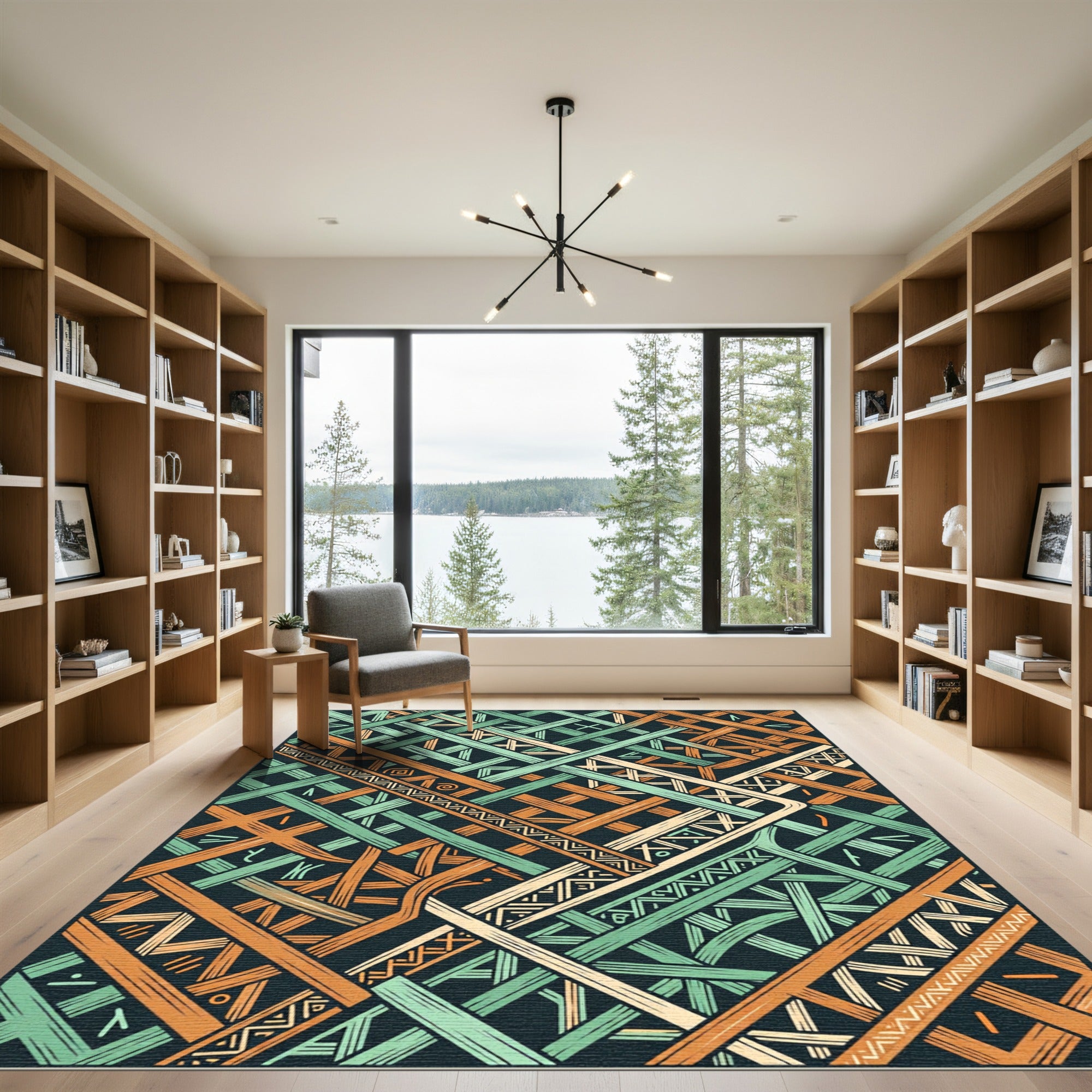 Orange Mint Interwoven Geometric Layers Rug