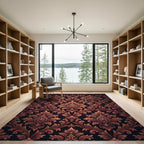 Elegant Dark Burgundy Damask Filigree Rug