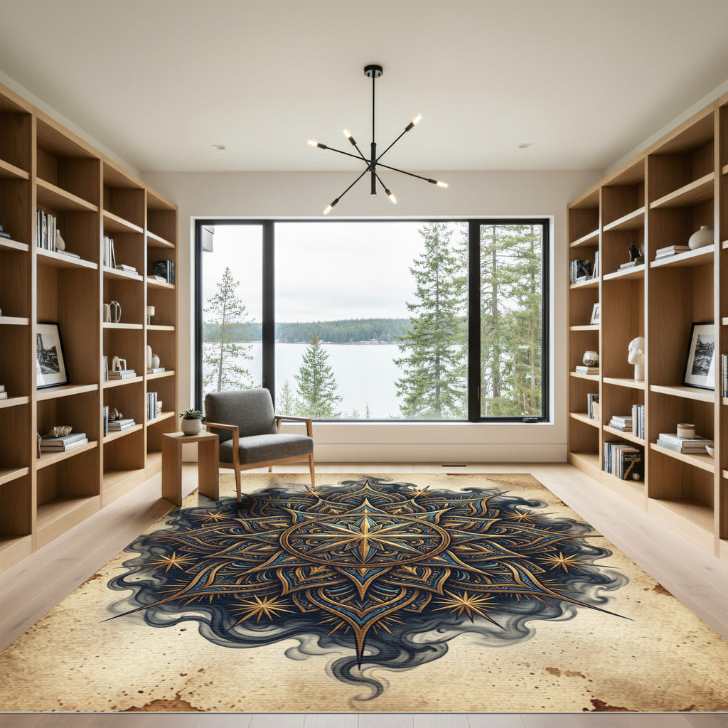 Ornate Gold Blue Majestic Star Rug