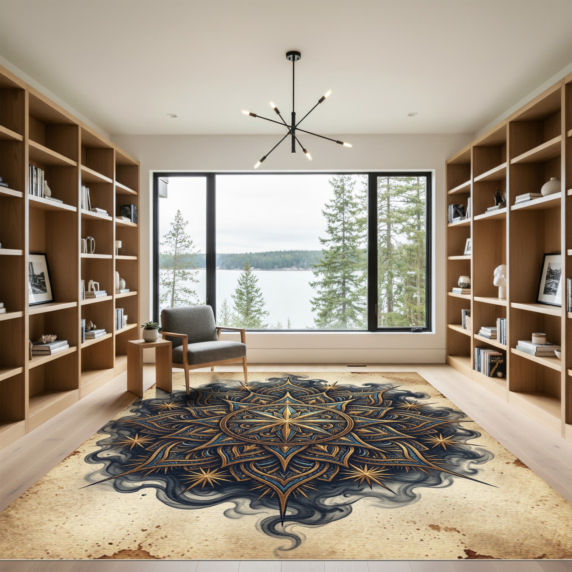 Ornate Gold Blue Majestic Star Rug