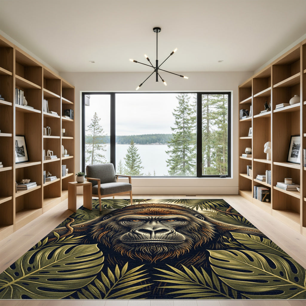 Majestic Golden Gorilla Tropical Jungle Rug