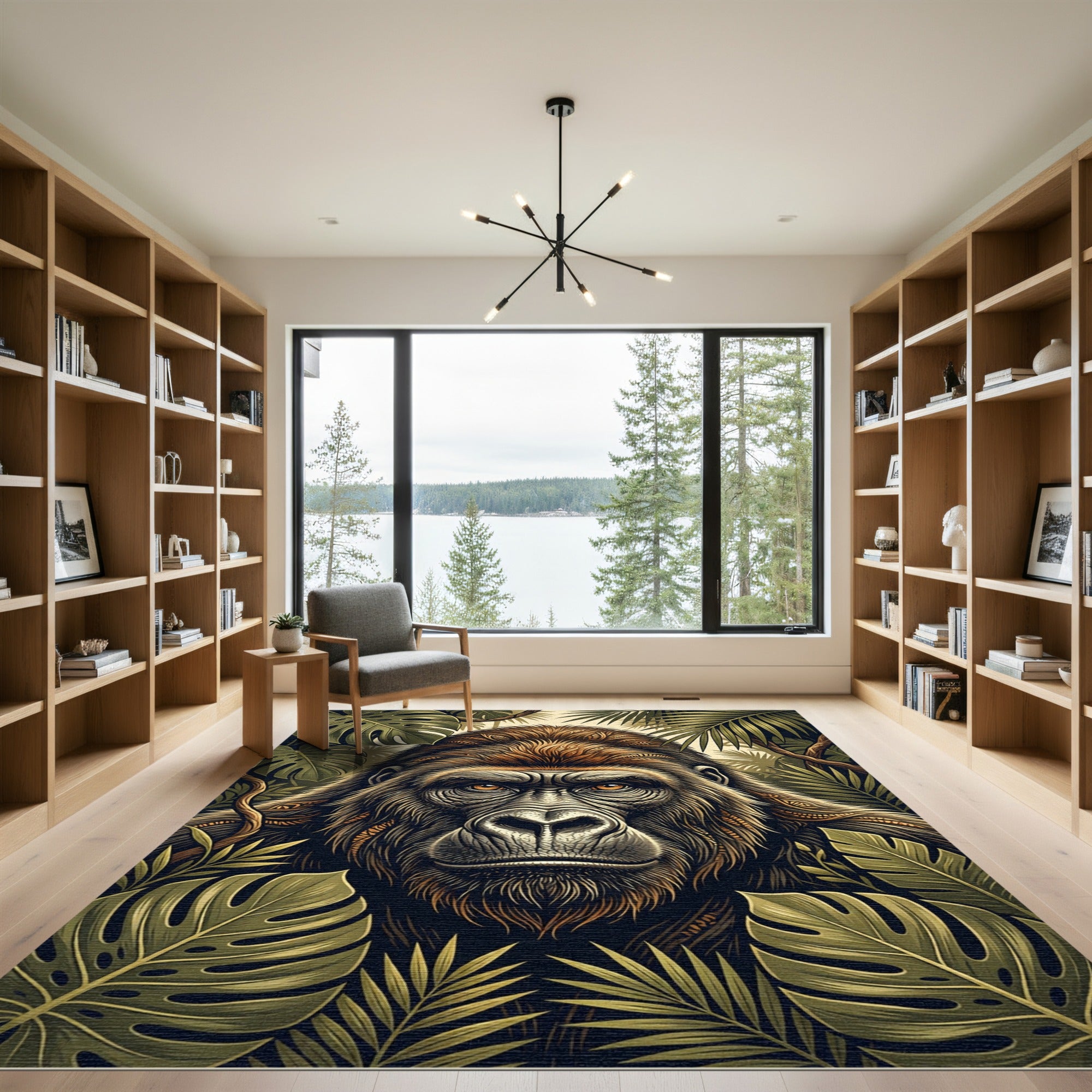 Majestic Golden Gorilla Tropical Jungle Rug