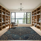 Intricate Teal Floral Medallion Rug