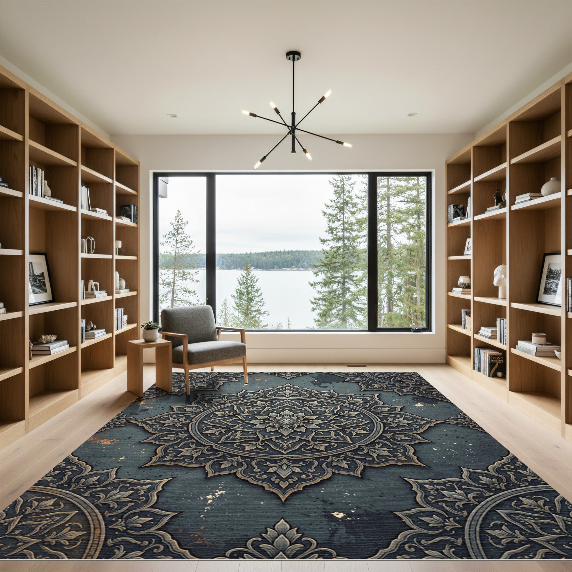 Intricate Teal Floral Medallion Rug