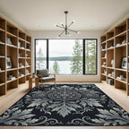 Elegant Silver Foliage Medallion Monochromatic Rug