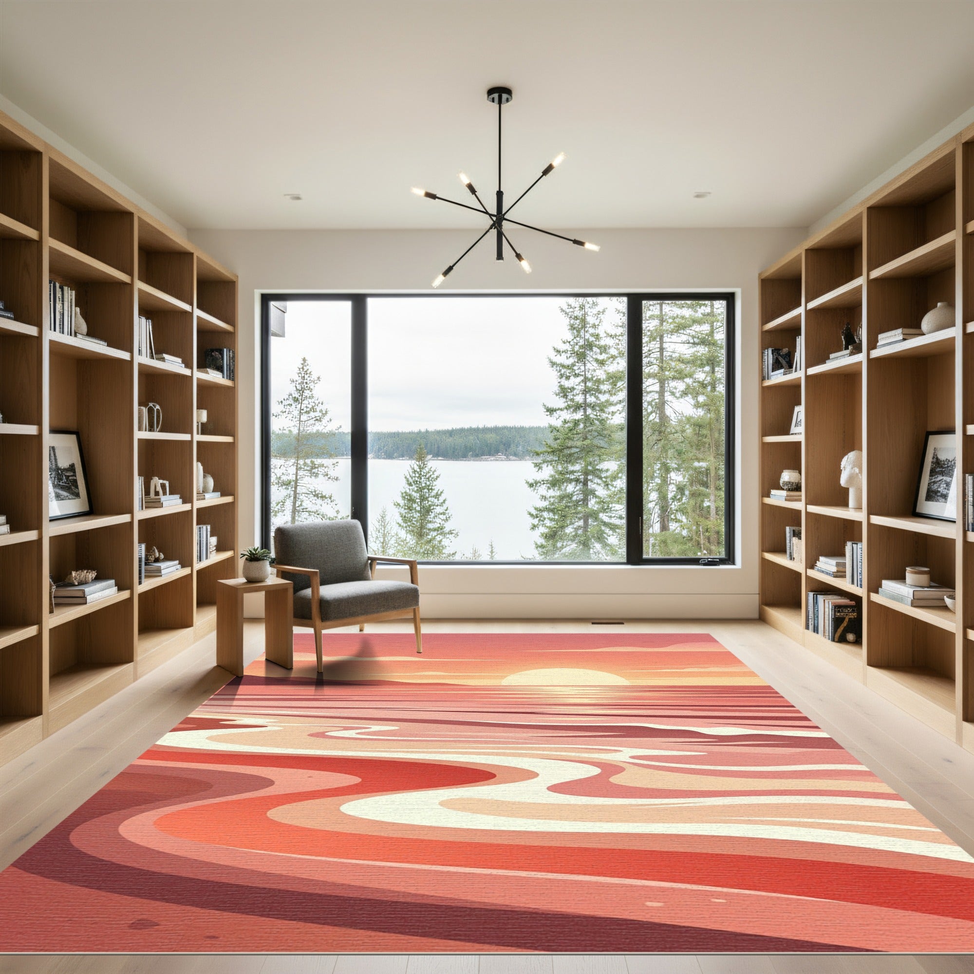 Coral Sunset Abstract Wave Rug