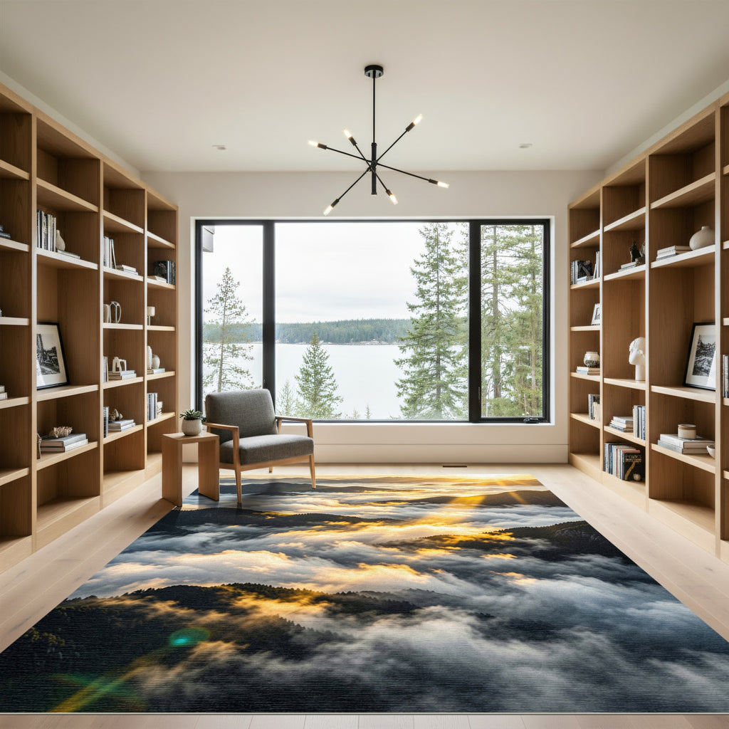 Golden Sunrise Mountain Mist Landscape Rug