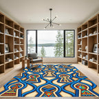 Vibrant Cobalt Interconnected Keyhole Art Rug