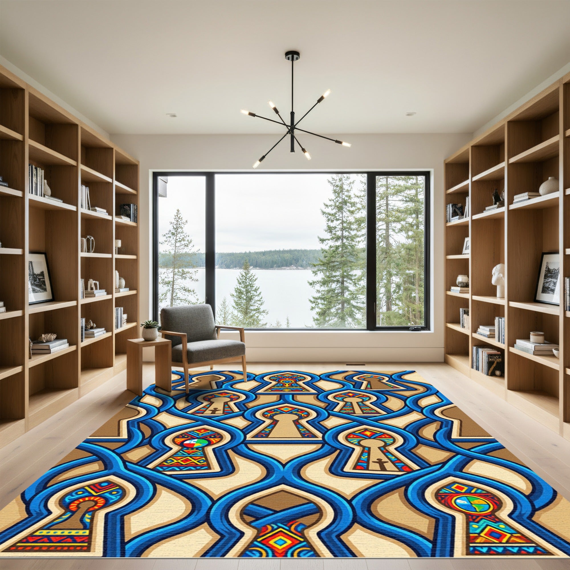 Vibrant Cobalt Interconnected Keyhole Art Rug