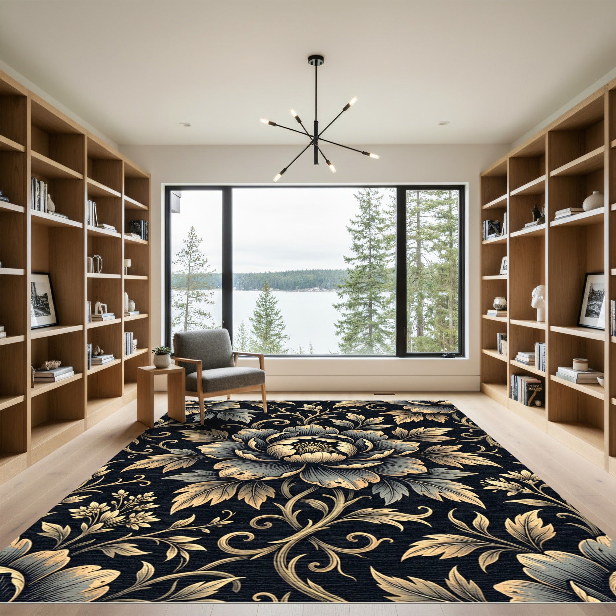 Vintage Gold Floral Scroll Rug