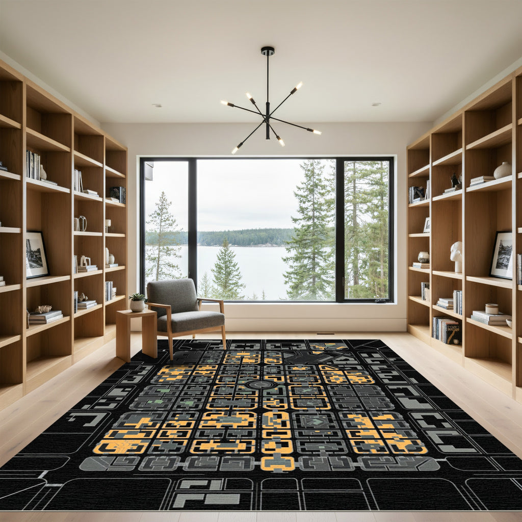 Gray Abstract City Buildings Geometric Rug