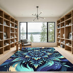 Radiant Blue Botanical Mandala Swirl Rug