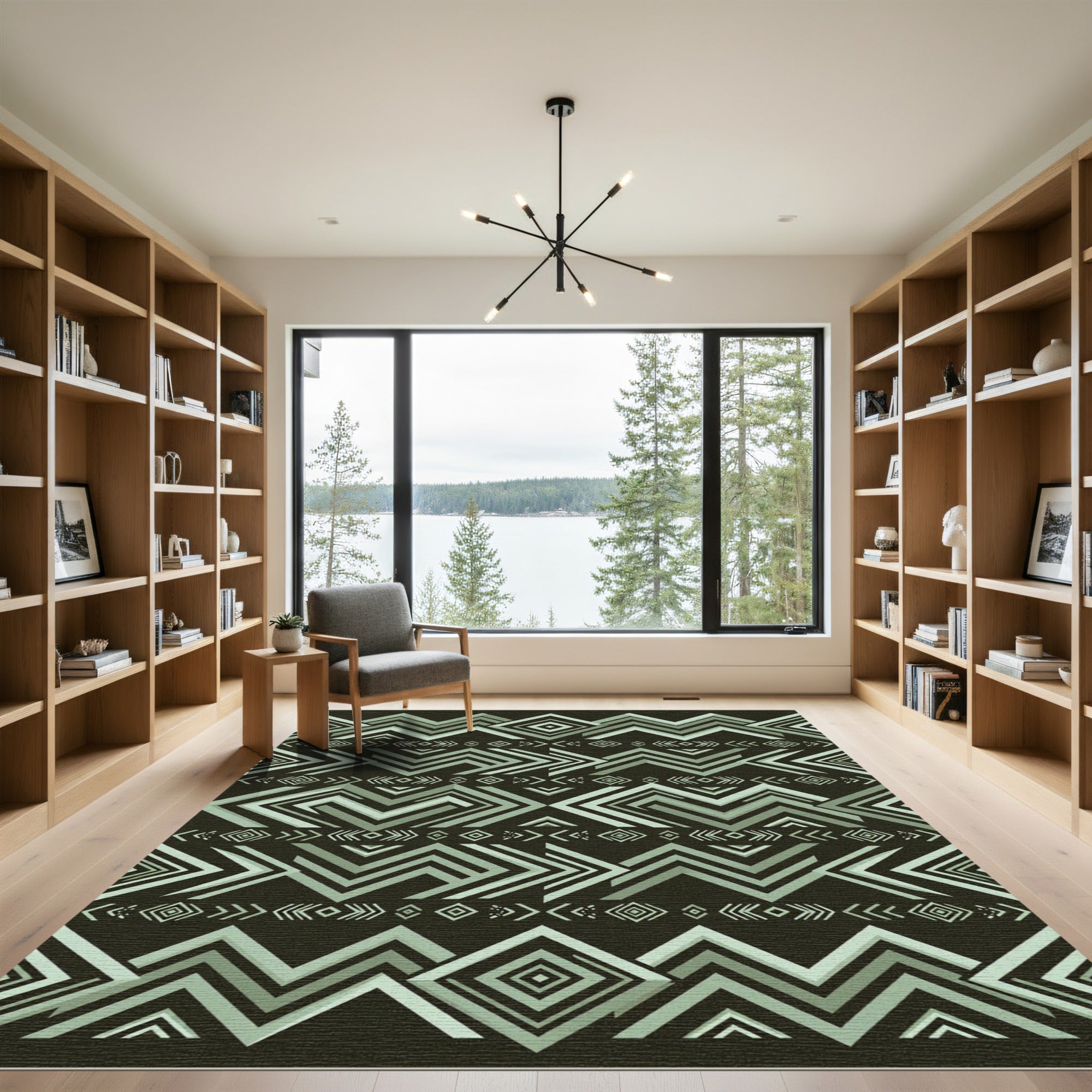 Sage Green Southwestern Geometric Zigzag Rug