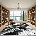 Monochromatic Abstract Ink Splatter Swirl Rug