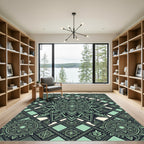 Green Mandala Geometric Sunburst Rug