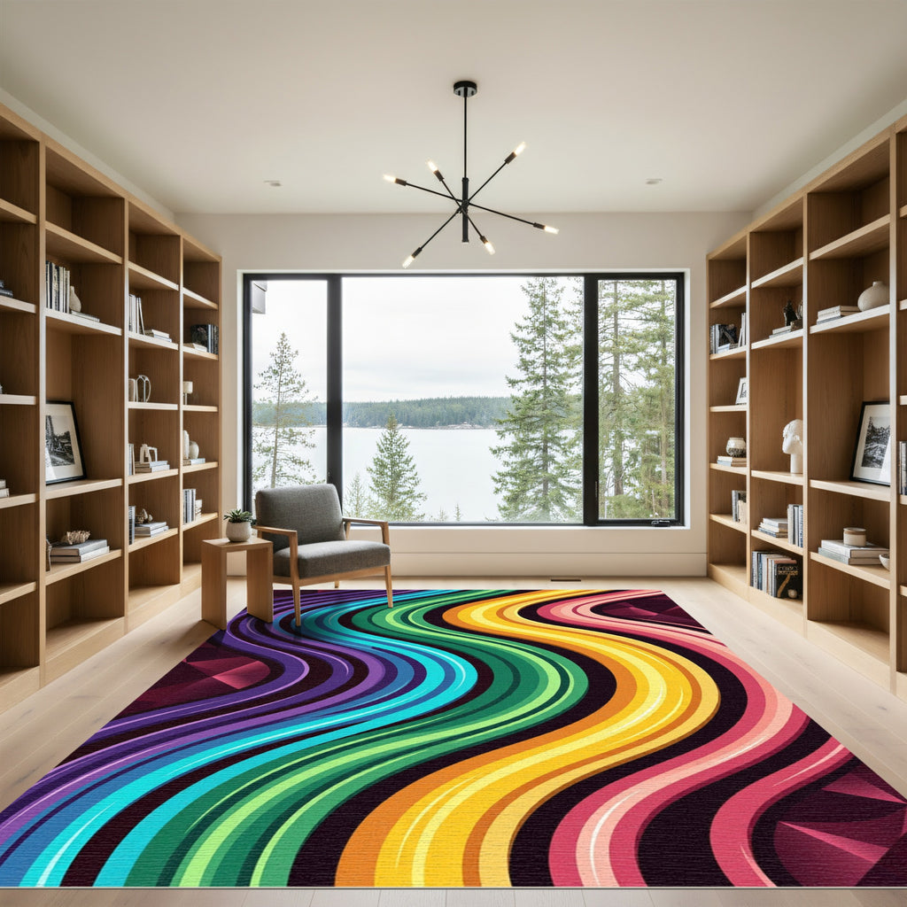 Vibrant Rainbow Wavy Stripe Rug