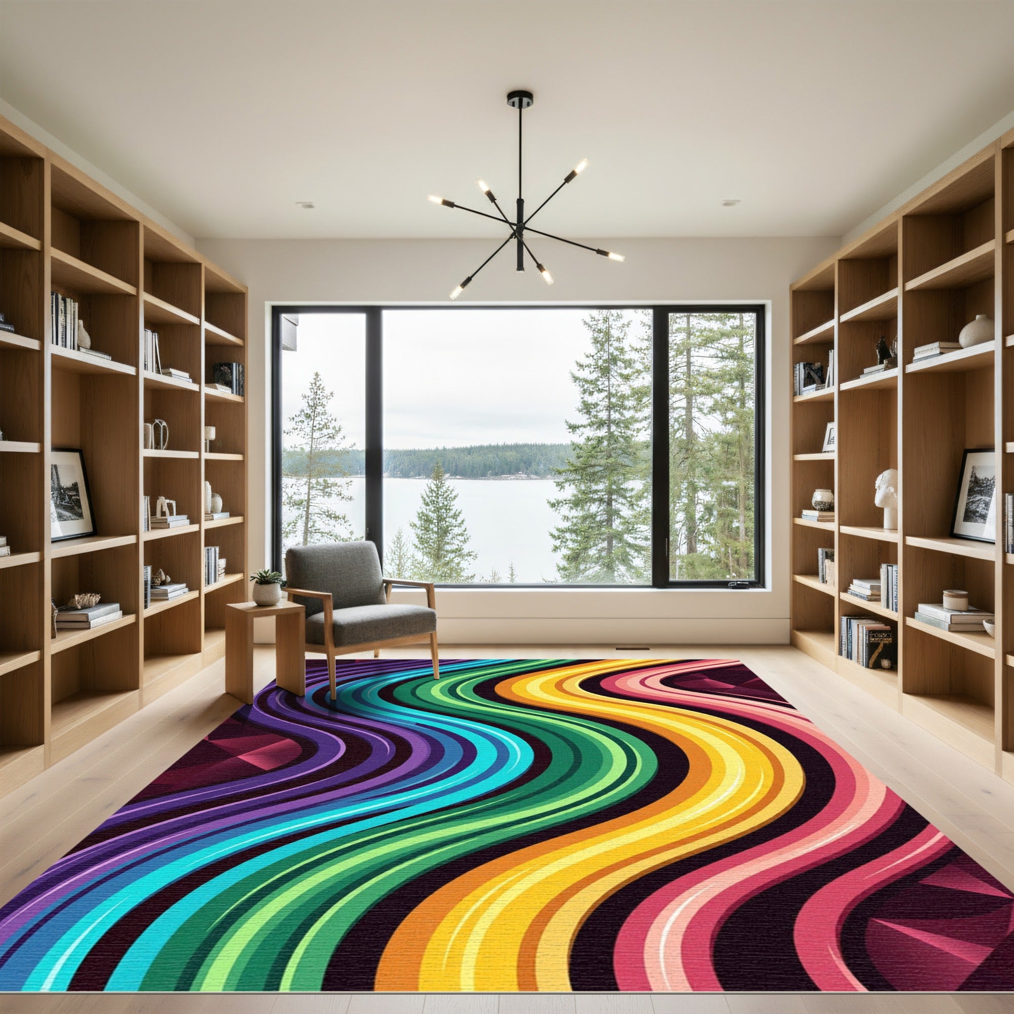 Vibrant Rainbow Wavy Stripe Rug
