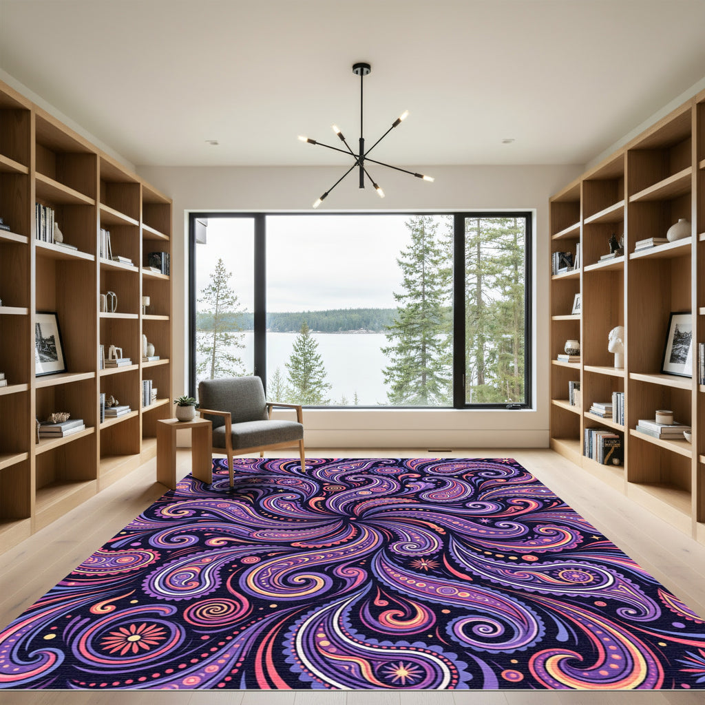 Vibrant Paisley Swirl Floral Art Rug