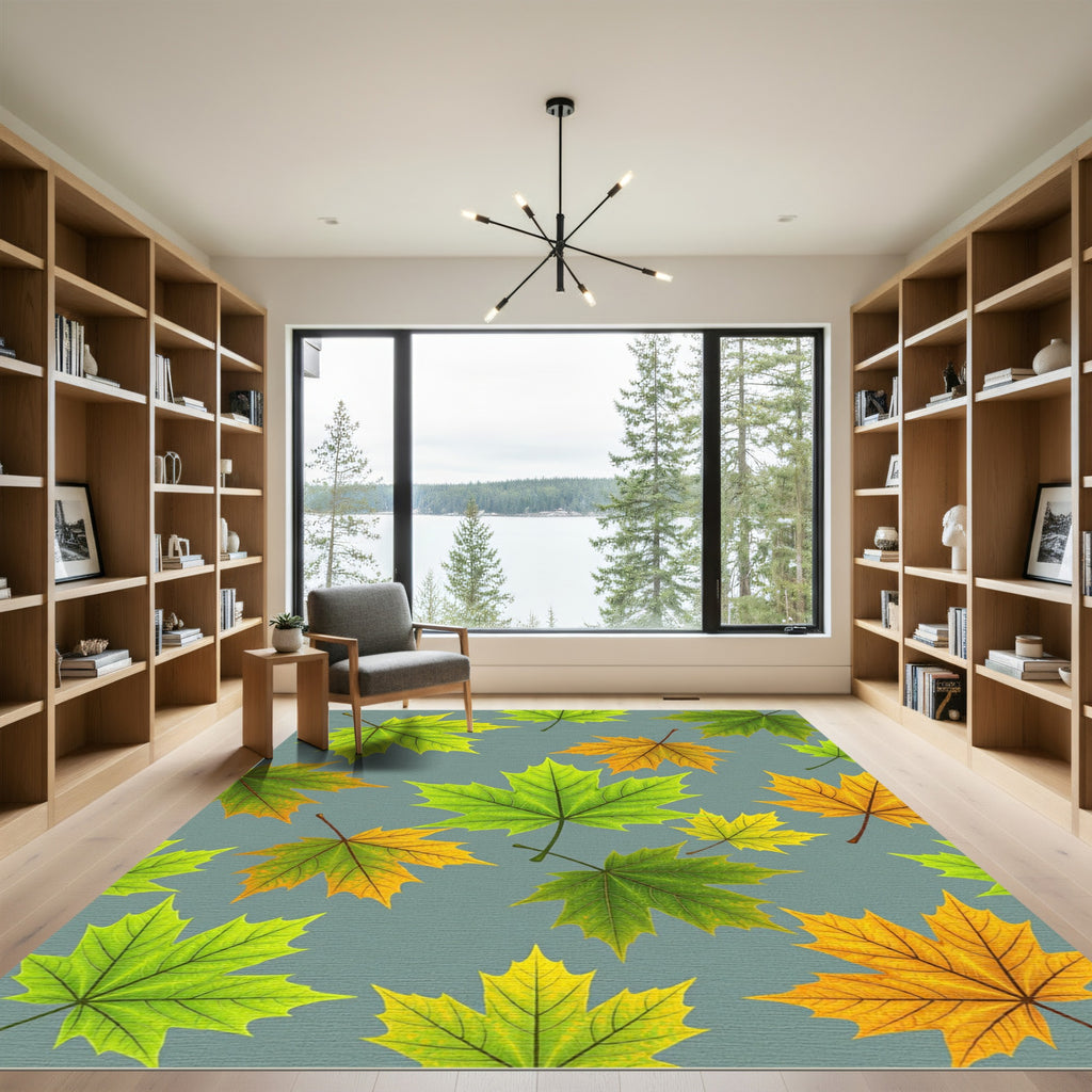 Autumn Maple Leaves Green Yellow Rug