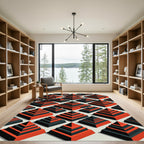Modern Red Black Stepped Pyramid Rug