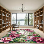 Romantic Pink Peony Floral Garden Rug