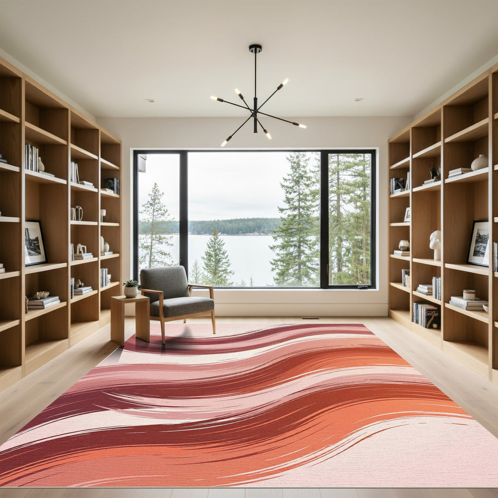 Modern Terracotta Wavy Abstract Swirl Rug