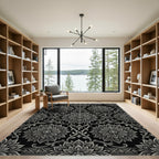 Monochromatic Floral Scrollwork Mandala Rug