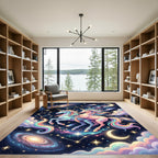 Pastel Celestial Unicorns in Cosmic Galaxy Rug