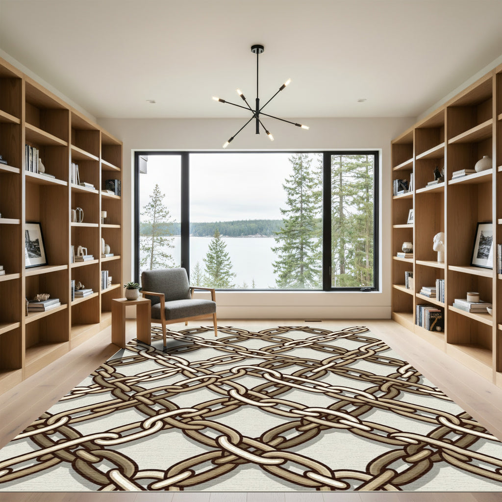 Interlinked Metallic Chain Geometric Grid Rug
