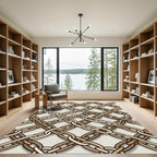 Interlinked Metallic Chain Geometric Grid Rug