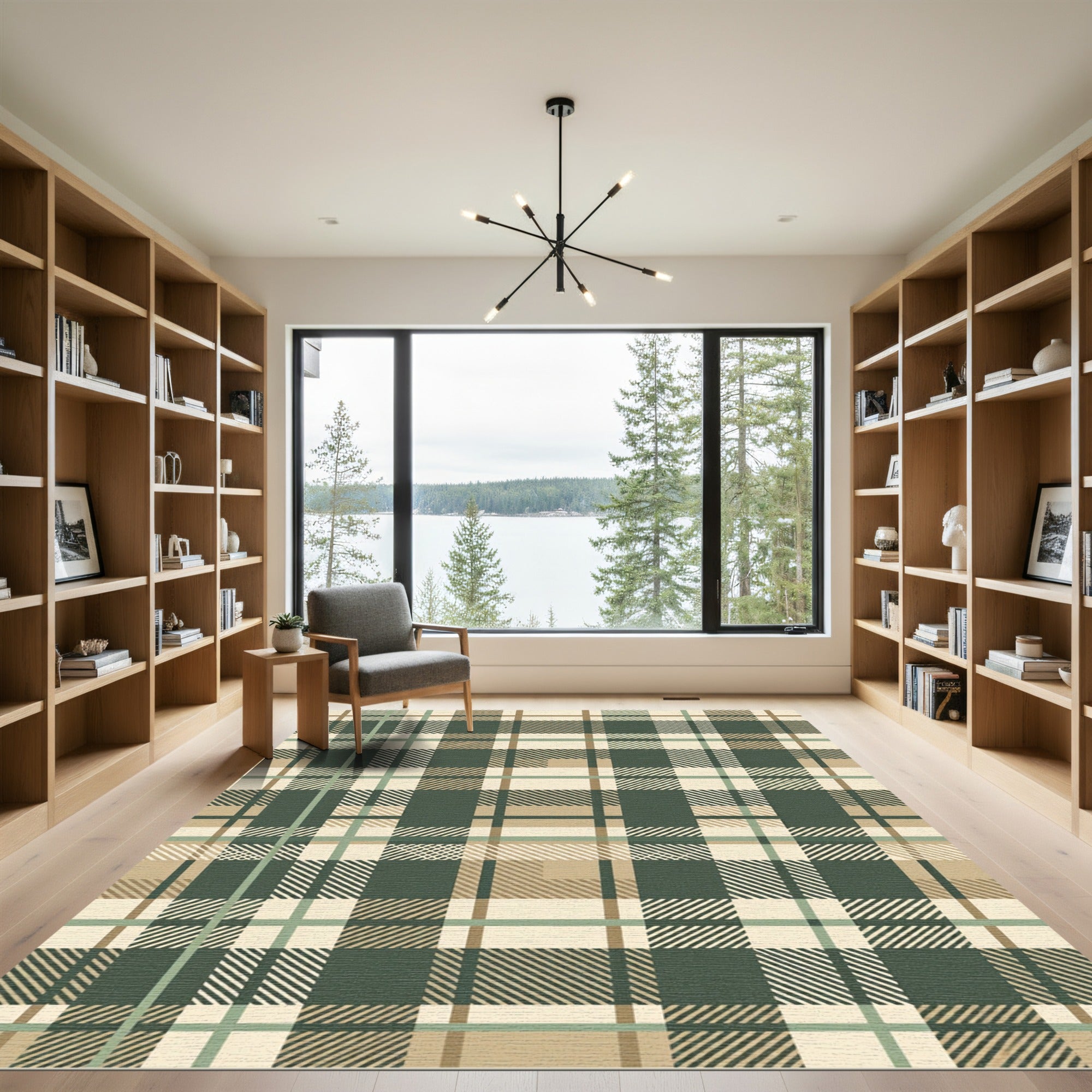 Sage Green and Khaki Plaid Tartan Rug