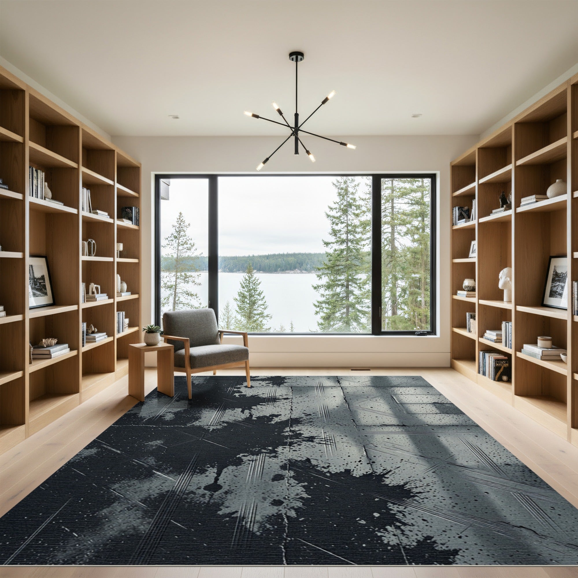 Monochrome Abstract Concrete Splatter Rug