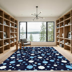 Navy Blue Abstract Floral Dot Rug