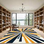 Radiating Lines Navy Orange Abstract Rug