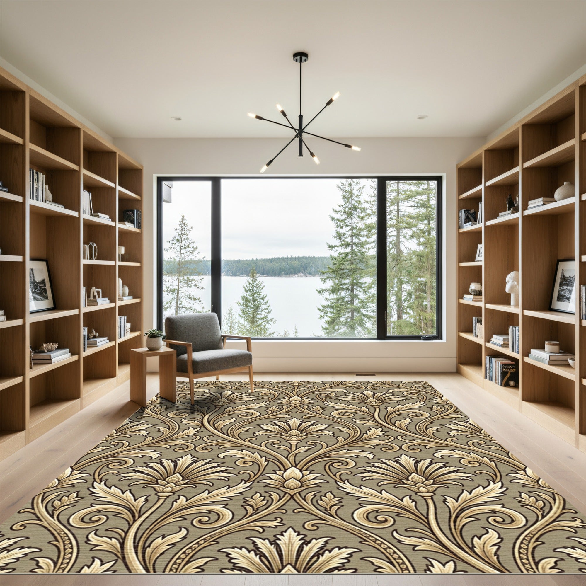 Golden Beige Acanthus Scrollwork Rug