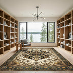 Ornate Gold Fleur-de-lis Cream Tapestry Rug