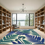 Lush Indigo and Emerald Fern Botanical Rug