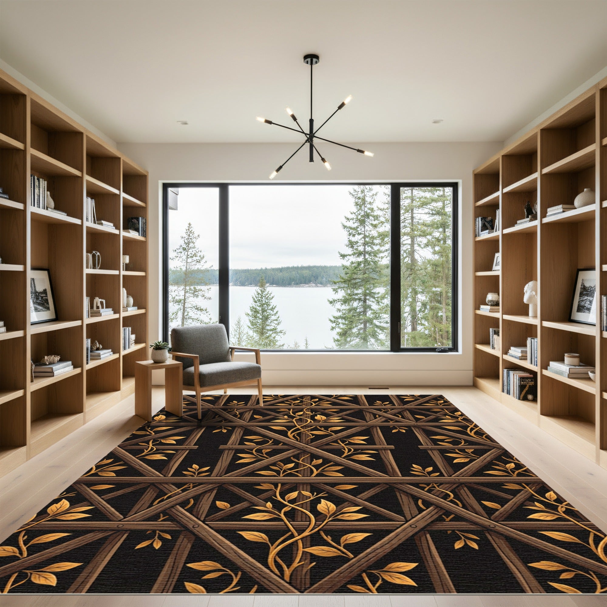 Wooden Lattice Gold Leaf Climbing Vine Rug