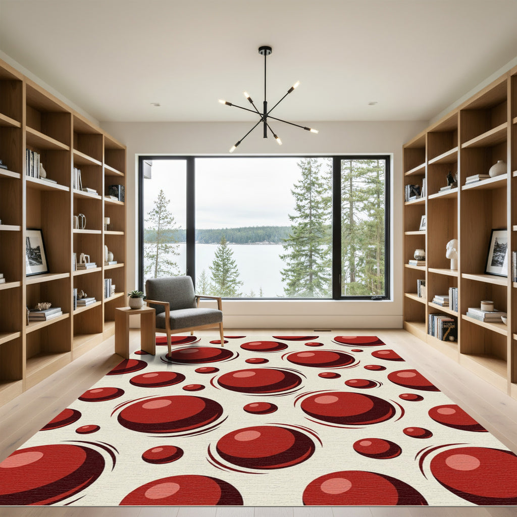 Red Polka Dot Spheres Abstract Rug