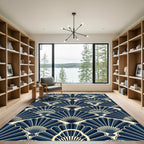 Art Deco Navy Blue Fan Geometric Rug