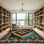Geometric Southwestern Star Diamond Teal Rug