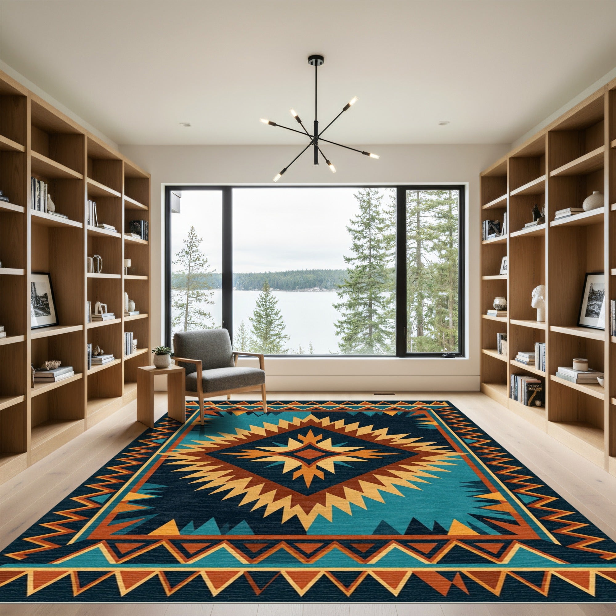 Geometric Southwestern Star Diamond Teal Rug