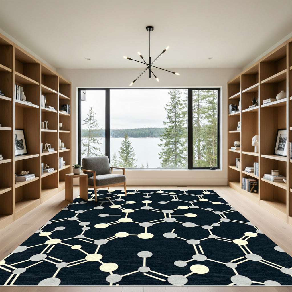 Cream and Gray Molecular Network Rug