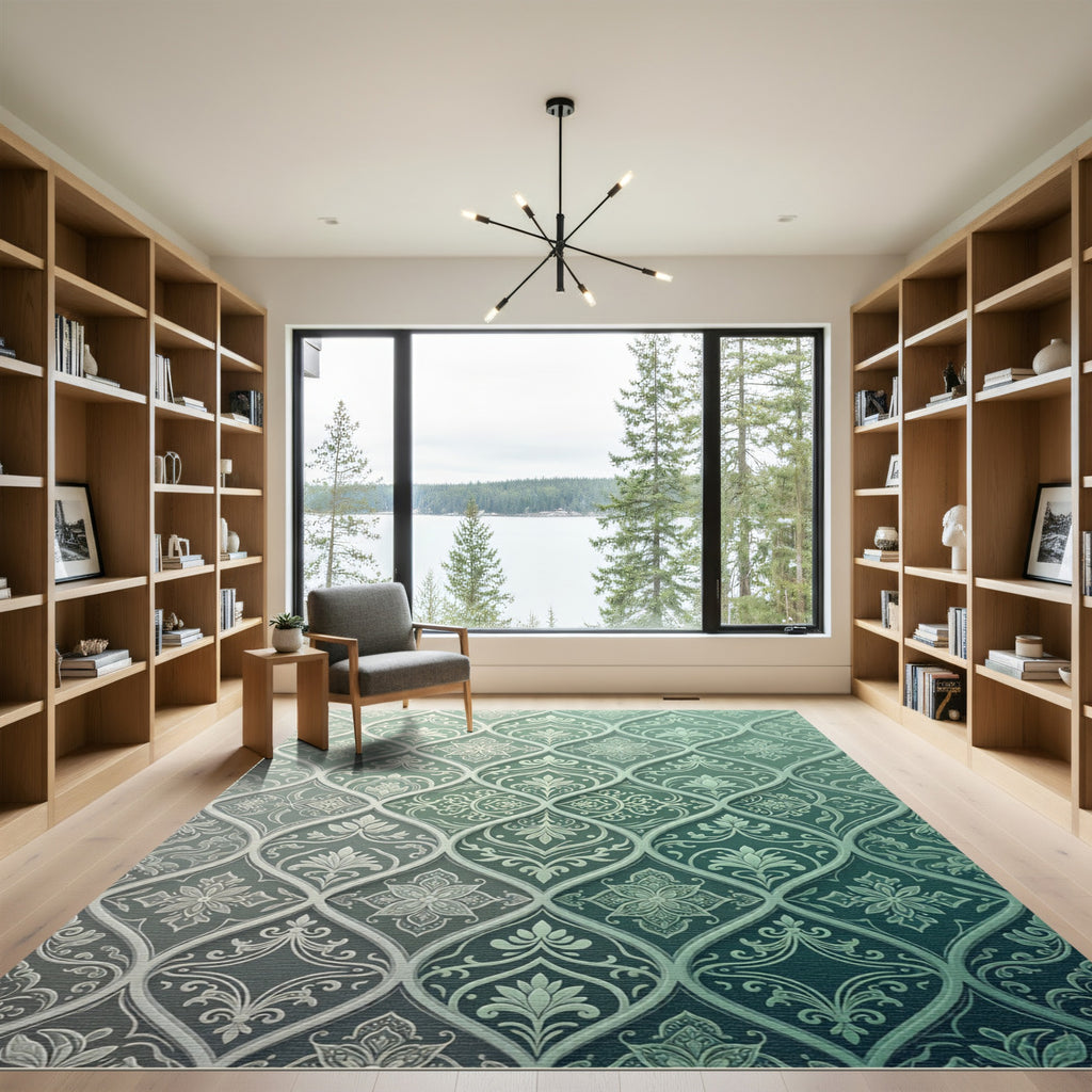 Timeless Teal Floral Lattice Rug