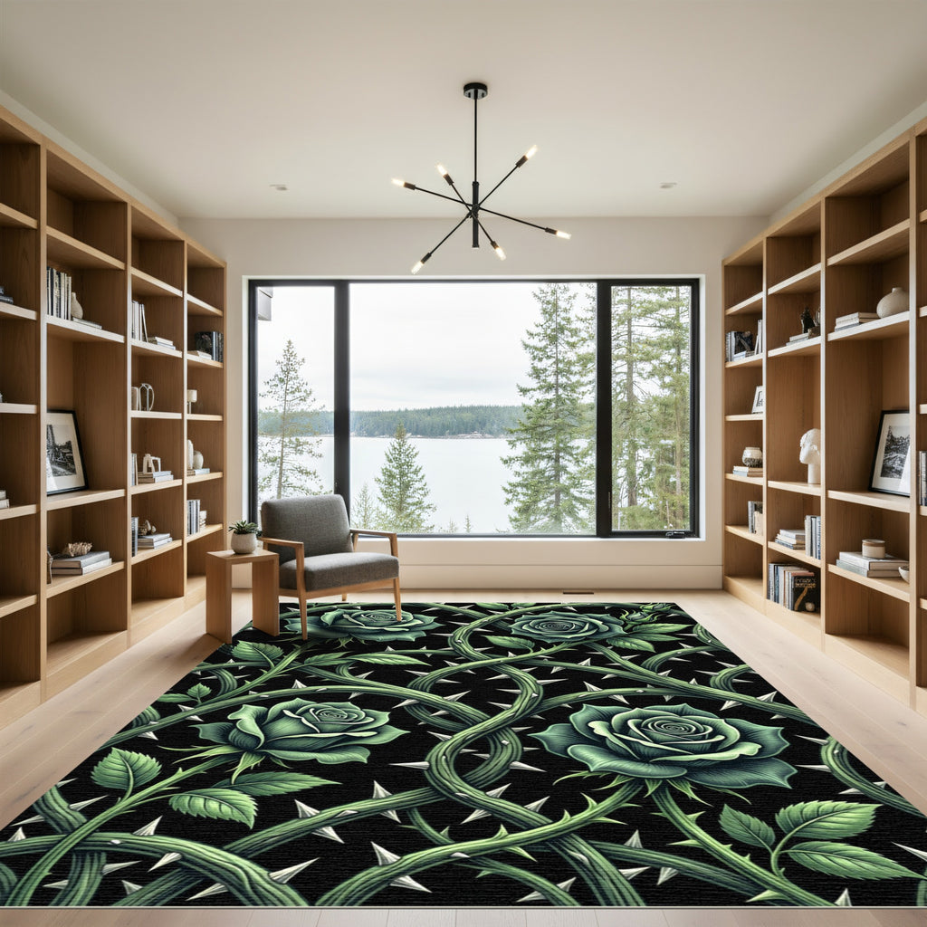 Emerald Rose Vine Gothic Thorny Garden Rug